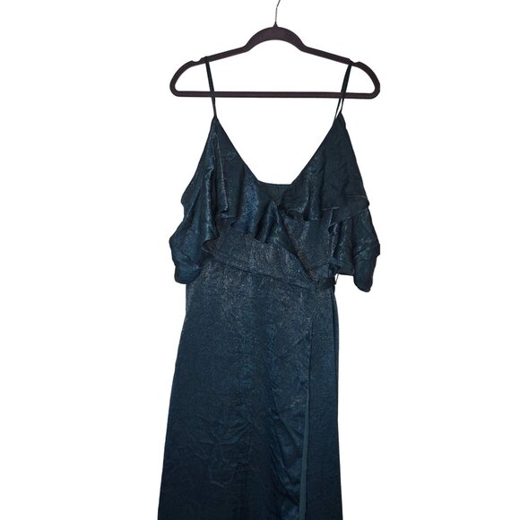 Lulus Shimmering Teal Ruffle Wrap Maxi Dress With Spaghetti Straps - Elegant Eve - Picture 6 of 9